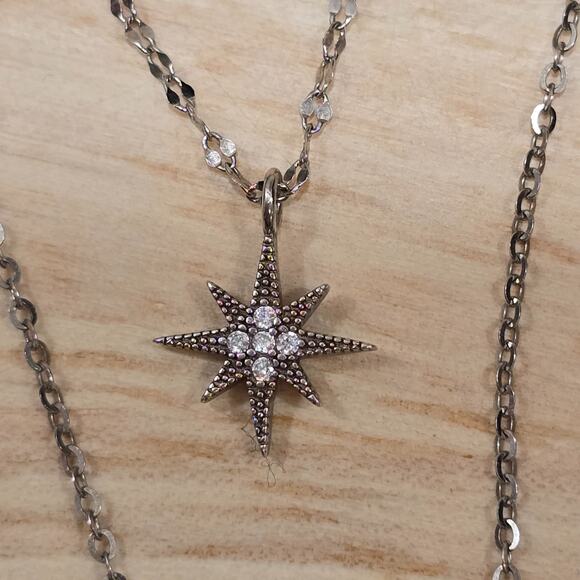 Delicate Sterling Silver 925 Layered Choker Chain Necklace CZ Star Moon Pendant - Picture 8 of 14